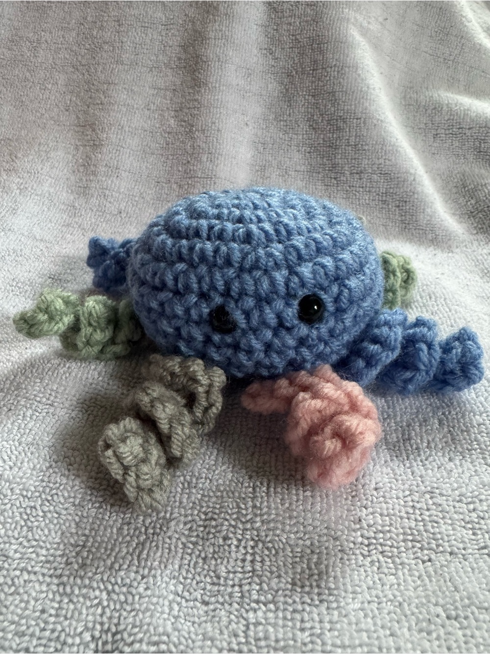 Handmade Blue Crochet Octopus Plush with Multicolor Tentacles